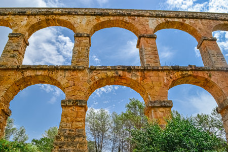 Roman Aqueduct Pont del Diable in Tarragona, Spain.のeditorial素材