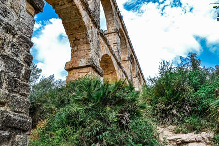 Roman Aqueduct Pont del Diable in Tarragona, Spain.のeditorial素材