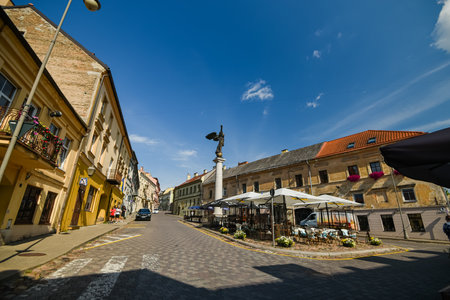 European square with a statue. old town. a sunny summer day. vilnius lithuania July 23, 2022のeditorial素材
