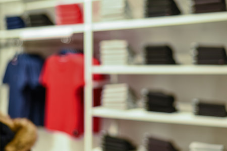 blur of fashion clothes shop interior in shopping mallの写真素材