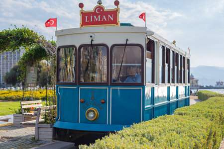 Retro Stalin tram. embankment of the Cordon. public tourist transport. Izmir, Turkey October 11, 2023のeditorial素材