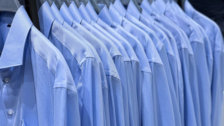 mens wardrobe. the range of clothes in the mens clothing storeの写真素材