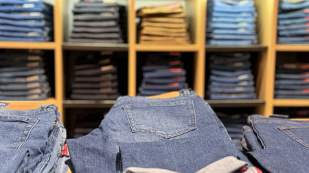 mens wardrobe. the range of clothes in the mens clothing storeの写真素材