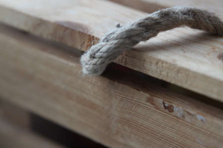big wooden eco box and handles rope textured macrophotoの写真素材