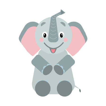 Happy baby elephant flat Vector illustration for designs, prints and patterns. Animal picture for kids. Isolated on white backgroundのイラスト素材