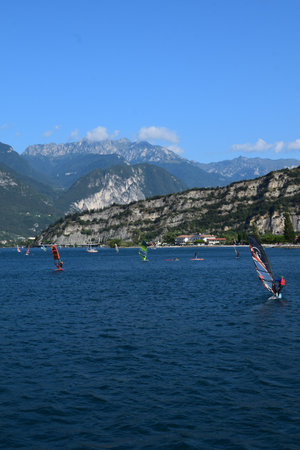 Portrait of windsurfing on Lake Garda, Italyのeditorial素材