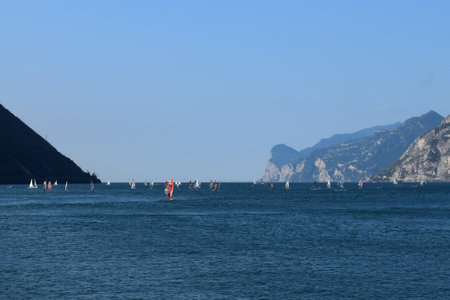 Windsurfing on Lake Garda, Italyのeditorial素材