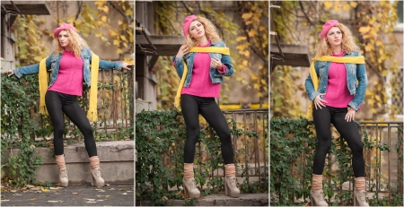 Beautiful elegant woman in autumn park   Young pretty woman at the autumn park  Beautiful woman with pink hat and blouse spending time in park in autumn season  Young pretty woman in the autumn parkの写真素材