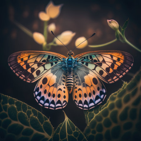 Beautiful butterfly on a flower. Filtered image processed vintage effect.の素材