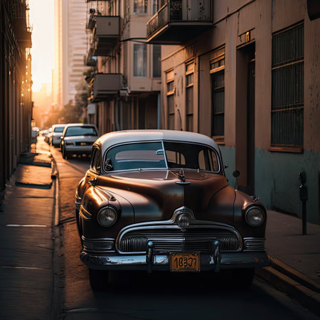 Vintage car on the street of San Francisco, California, USAの素材