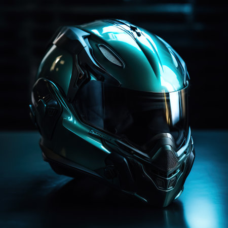 Black motorcycle helmet on a dark background. Side view. 3d renderingの素材