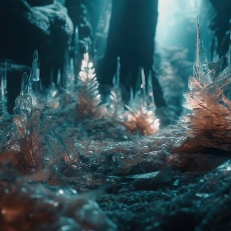 Frozen waterfall with icicles in winter. 3d rendering.の素材