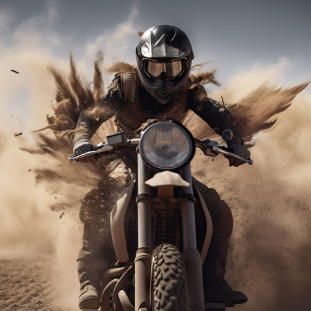 Motocross rider on a motorcycle in the dust. 3d renderingの素材