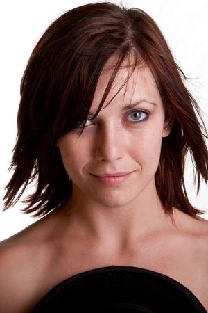 Beautiful Young caucasian Woman head and shoulder straight red hairの写真素材
