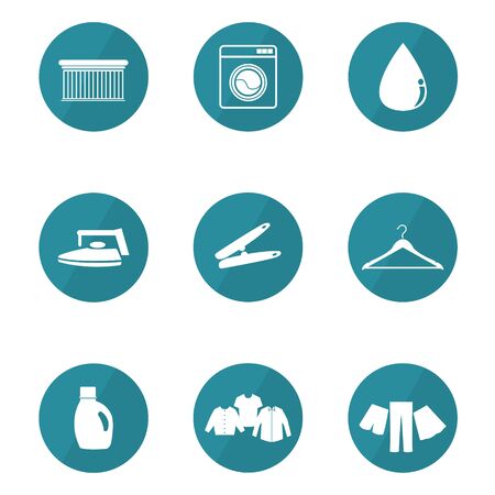 Laundry Simple Icon Set In Blue and White Colorのイラスト素材