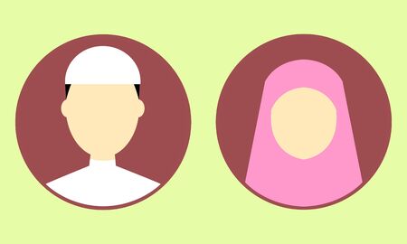 Flat Illustration Style of Muslim Man and Woman Simple Iconのイラスト素材
