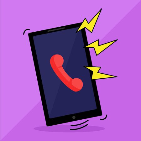 Flat Style Illustration of Get an Incoming Call on Cell Phoneのイラスト素材