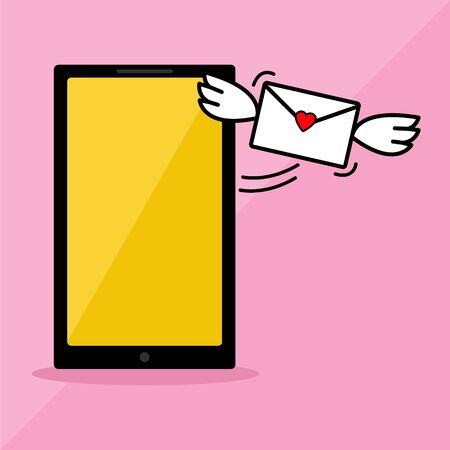 Flat Style Illustration of Receive Love Message from Cell Phoneのイラスト素材