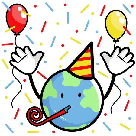 World Party Day Illustration on White Background with Confetti and Balloonsのイラスト素材