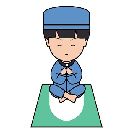 Cute Illustration of Muslim Boy When He Was Prayedのイラスト素材