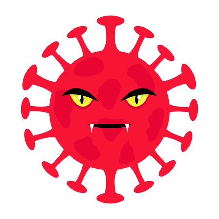 Simple Cartoon Illustration of Red Corona Virus on White Backgroundのイラスト素材