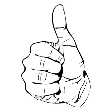 Hand illustration. Simple illustration. Black and white illustration. Black outline. Okay finger symbol. Good sign. Best result. Positive feedback. Good reaction. Problem solved. Well done.のイラスト素材