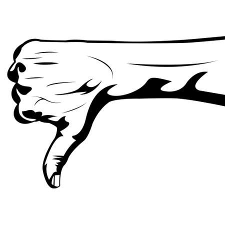 Thumb down. Rejection symbol. Failure symbol. Very Ugly. Very Bad. Black and white. Outline. White Background. Two fingers. Black Shadow. Woman hands. Man Hands. Body Languageのイラスト素材