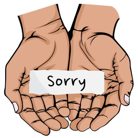 Vector illustration of open hand with a piece of paper that says sorry on white background. International forgiveness day. Forgiveness Day.のイラスト素材