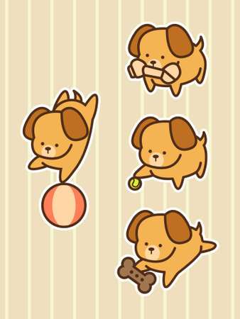 Vector illustration of cute little puppies and their toysのイラスト素材