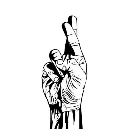 Black and white illustration. Clip art. Body Part. Finger Gesture. Line art.のイラスト素材