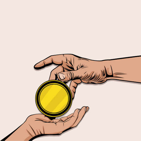 Human body. Body part. Human hands. Male hands. Holding money. Financial Stuff. Take and Give. Charity and Donation.のイラスト素材