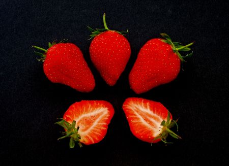 Fresh organic strawberries ready to eat as part of the five a day.の写真素材