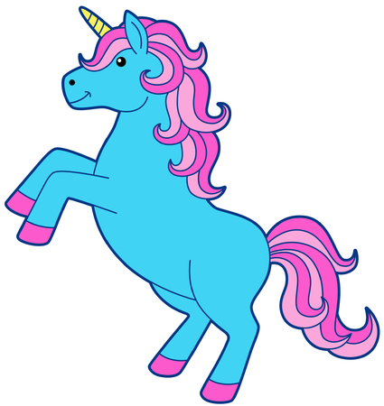 Vector Cartoon Blue Unicorn With Pink Mane and Tailのイラスト素材