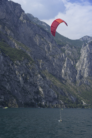 windsurfing, skysurf, catamaran, sailing dinghies, sailing using wind Alpine Lake Gardaの写真素材