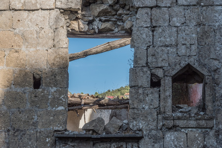 Tocco Caudio, Benevento, Italy, a small ghost country abandoned after the earthquake. View of collapsed, abandoned houses, deserted streets.の写真素材