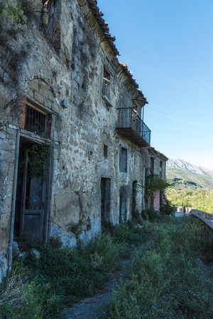 Tocco Caudio, Benevento, Italy, a small ghost country abandoned after the earthquake. View of collapsed, abandoned houses, deserted streets.の写真素材