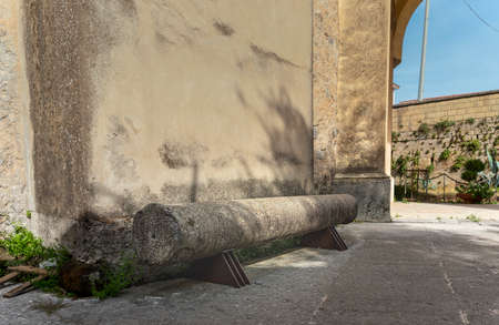 External and internal views of the Paleochristian Baptistery of Nocera, Campania, Italy. Details of the columns and the baptismal font.の写真素材