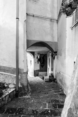 Contursi Terme, a small town in the province of Salerno. Views of the alleys, old buildings, squares and doors. Stairs that intertwine under the ancient fortress.の写真素材