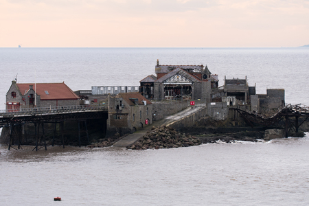 Birnbeck Pier, Weston-Super-Mare, Somerset, UK. Dilapidated pier in south-west England.  The historic structure is the target of a conservation campaignの写真素材