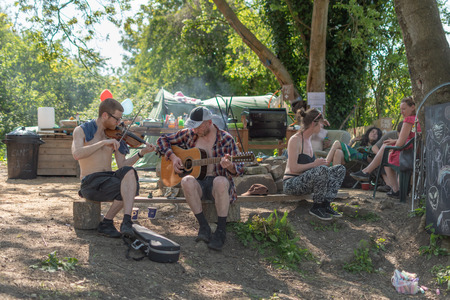 BATH, UK - 7 MAY 2018 Folk musicians at May Day Festival. Celebration of traditional spring holiday in Somerset, Englandのeditorial素材