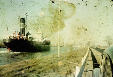 ship & car retro scratch 50's canadaの写真素材