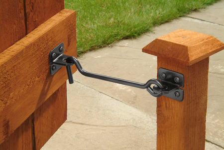 Hook and eye on garden gateの写真素材