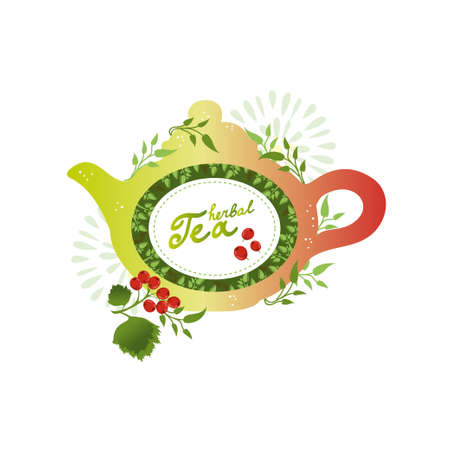 Vector teapot of herbal tea and berriesのイラスト素材