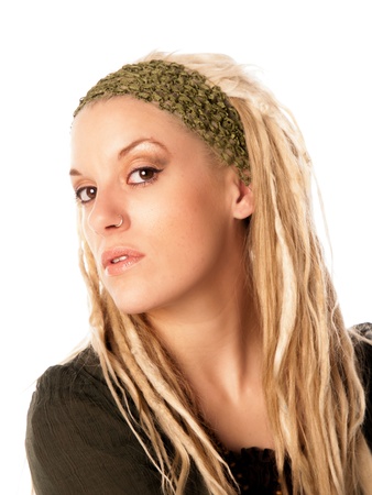 Beautiful Urban Girl with blond dreadlocks. Popular nose ringの写真素材