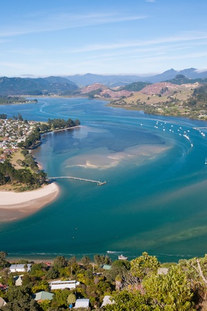 View over Pauanui from Paku Hill, Tairua, North Island, New Zealandの写真素材