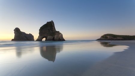 Rippled Sand and rock formations at Wharariki Beach, Nelson, North Island, New Zealand