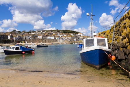 Mousehole fishing harbour Cornwall England UKの写真素材