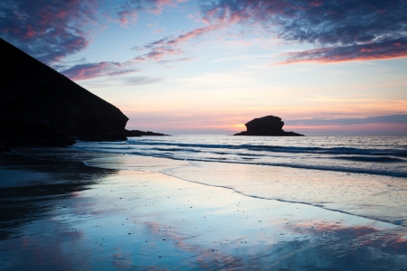 Vibrant Sunset on the beach at Portreath Cornwall England UK