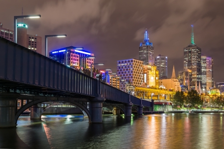 River Yarra and the CBD at night, Melbourne Victoria, Australiaのeditorial素材