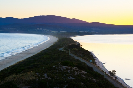 Sunset view of The Neck on Bruny Island Tasmania Australiaの写真素材